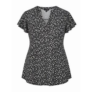 Cocomo Plus Size 2X Black & White Geo Print Pintuck Short Flutter Sleeve Top